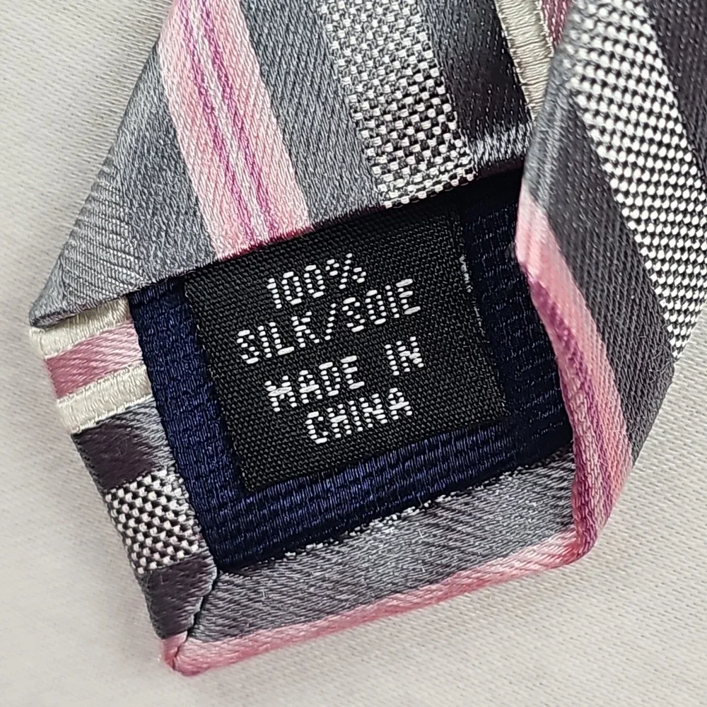 Michael Kors 100% Silk Striped Men's Tie Gray Pink Office Preppy